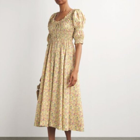 Yellow Floral Faithfull the Label Smocked Midi Dress - Picture 1 of 2